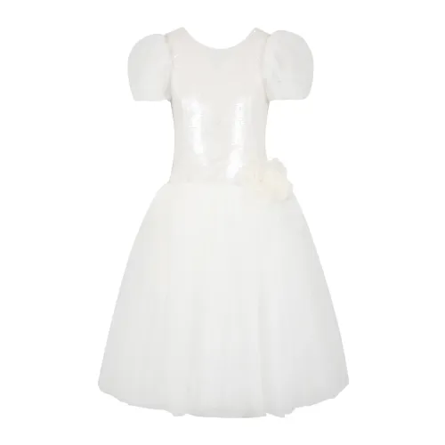 Elegantes Weißes Kleid mit Pailletten Top Monnalisa