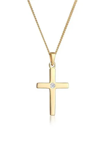 Elli DIAMONDS Collierkettchen Kreuz Diamant Konfirmation Kommunion 585 Gelbgold