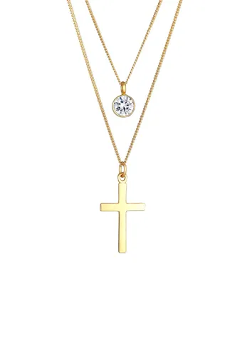 Elli - Layer Kreuz Kristalle 925 Silber Ketten Damen