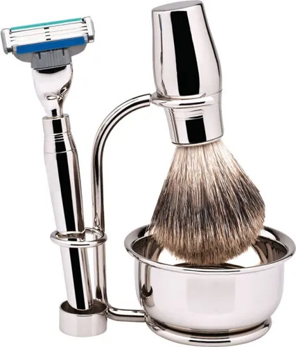 Erbe Shaving Shop Rasierset vierteilig, Hochglanz, Gillette Mach 3, mit Schale