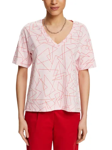 ESPRIT Baumwoll-T-Shirt mit V-Ausschnitt und Print