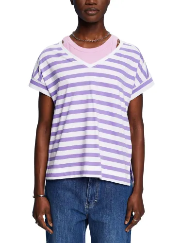 ESPRIT Gestreiftes Baumwoll-T-Shirt mit V-Ausschnitt