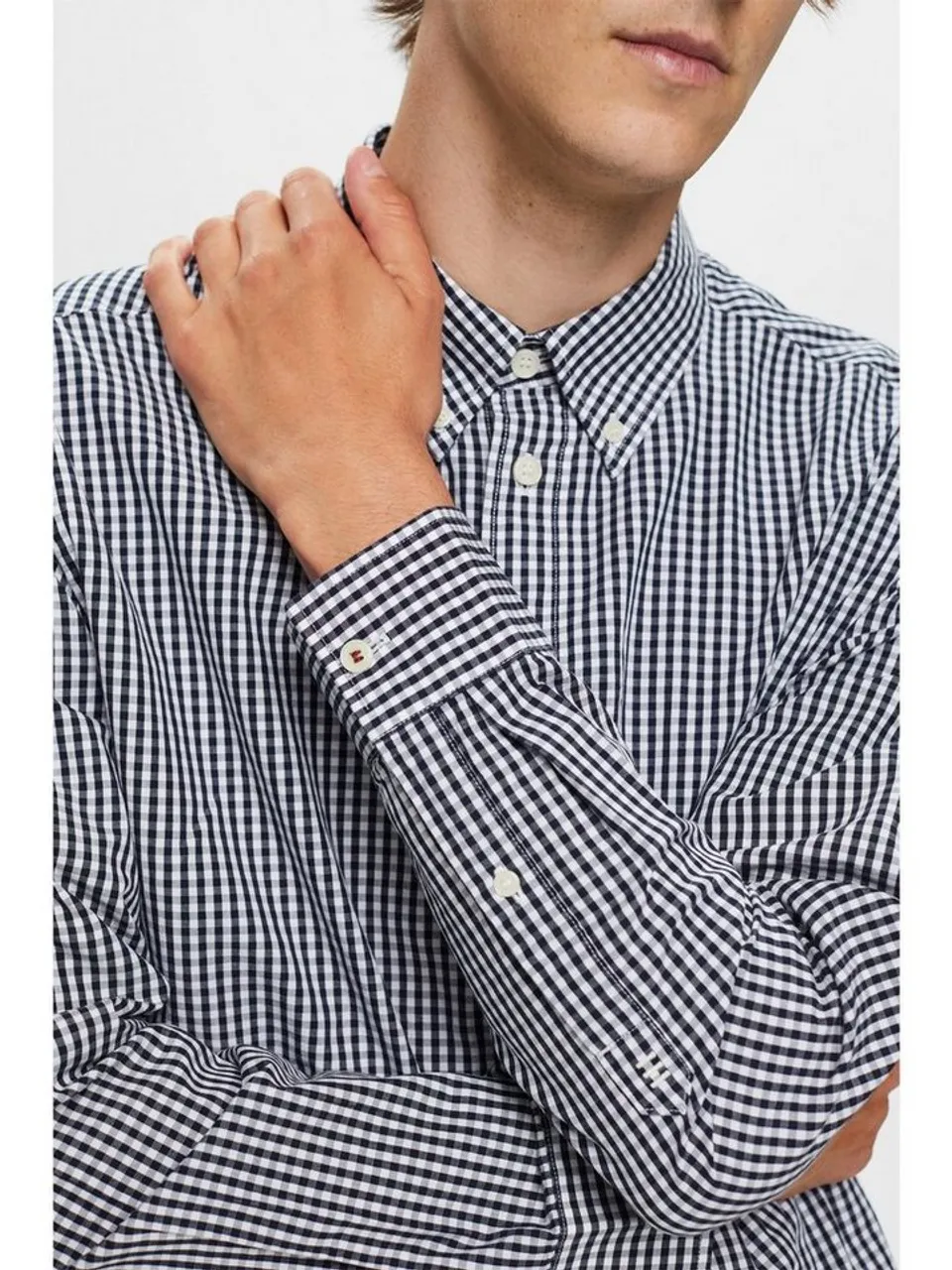 Esprit Langarmhemd Button-Down-Hemd mit Vichy-Muster, 100% Baumwolle