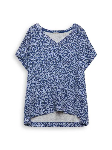 Esprit T-Shirt Baumwoll-T-Shirt mit V-Ausschnitt und Mosaikprint (1-tlg)