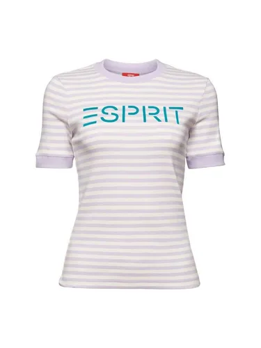 Esprit T-Shirt Gestreiftes Baumwoll-T-Shirt mit Logo-Print (1-tlg)