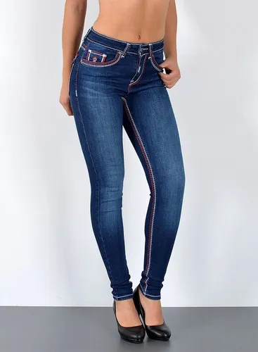ESRA Skinny-fit-Jeans J420 Damen Skinny Jeans, High Waist, dicke Naht Jeans, bis Übergröße / Plussize, Enge Skinny Hose, dicke Kontrastnähte, hohe Lei...