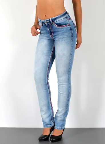 ESRA Straight-Jeans G1200 High Waist Straight Fit Jeans Damen mit dicker Naht, bis Übergröße / Plussize Größe, Damen Straight Leg Jeans mit Kontrastnä...