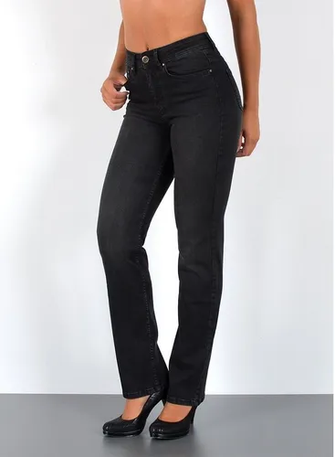 ESRA Straight-Jeans G500 Damen Straight Fit Jeans High Waist, bis Übergröße / Plussize Größe, Damen Gerade Schnitt Jeans Hose hohe Leibhöhe bis Große...