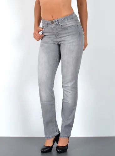 ESRA Straight-Jeans G800 High Waist Straight Fit Jeans Damen, bis Übergröße / Plussize Größe, Damen Straight Leg Jeans Hoch Bund, Gerade Schnitt Jeans...