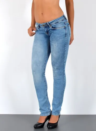 ESRA Straight-Jeans G900 Damen Jeans Straight niedrige Leibhöhe, bis Übergröße / Plussize Größe, Damen Jeans Hose Gerader Schnitt Tief Bund bis Große...