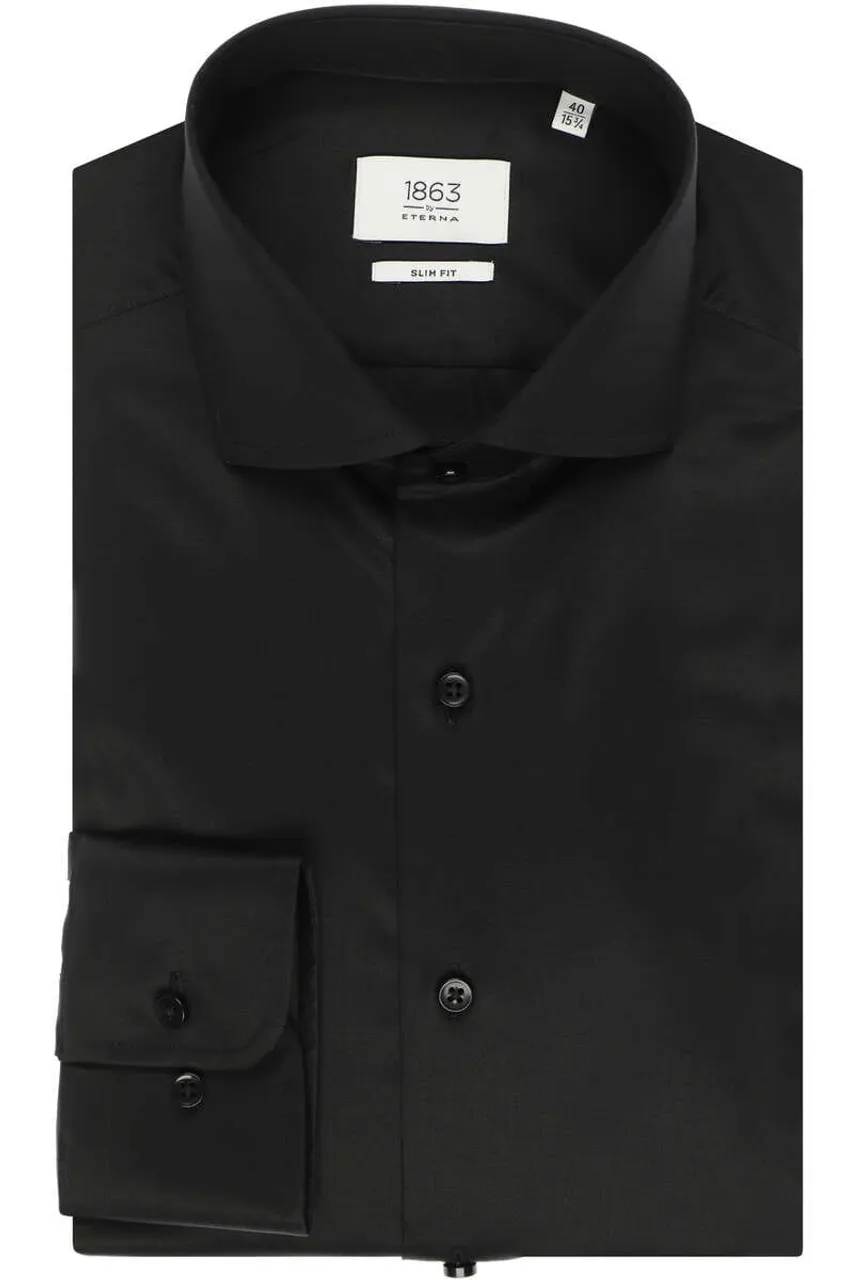 ETERNA 1863 Slim Fit Hemd schwarz, Einfarbig