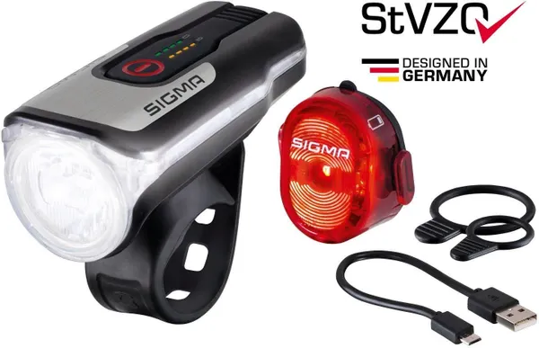 Fahrradbeleuchtung SIGMA SPORT "AURA 80 USB / NUGGET II K-Set" silberfarben (schwarz, silberfarben) Ausrüstung Zubehör