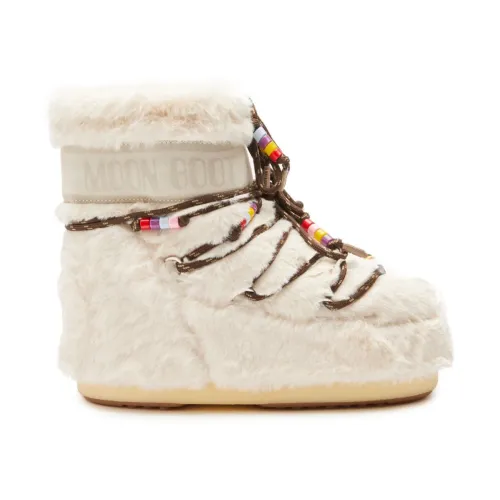 Faux-Fur Beaded Cream Stiefel Moon Boot
