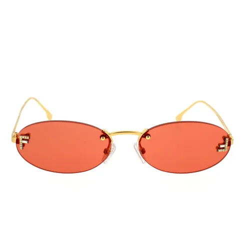 Feminine Ovale Sonnenbrille in Gold und Korallenrosa Fendi