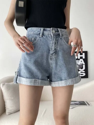 FIDDY Jeansshorts Damen Jeansshorts mit hoher Taille Sommer lockere Shorts Hotpants