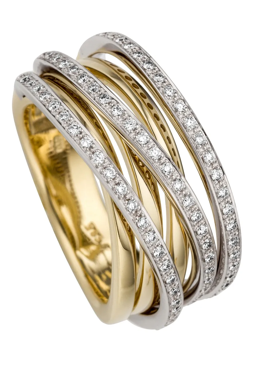 Fingerring JOBO "Breiter Ring mit 78 Diamanten" Fingerringe Gr. 56, SI = kleine Einschlüsse, Gelbgold 585-Weißgold 585-Diamanten, gelb (gelbgold 585)...