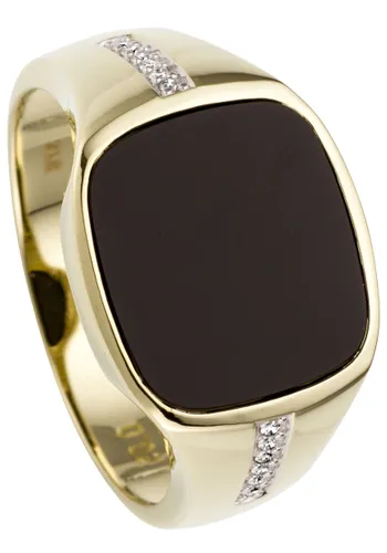 Fingerring JOBO "Ring mit Onyx und 12 Diamanten" Fingerringe Gr. 66, SI = kleine Einschlüsse, Gelbgold 585-Diamanten, schwarz (schwarz, schwarz) Herre...