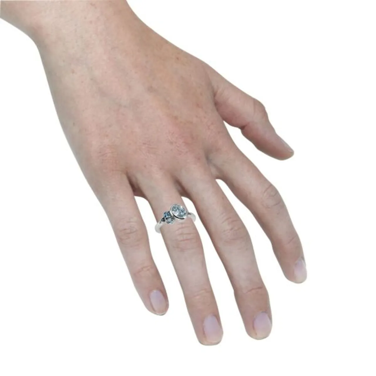 Fingerring ZEEME "925/- Sterling Silber rhodiniert Blautopas" Fingerringe Gr. 054 (17,2), Silber 925 (Sterlingsilber), weiß (weiß, blau) Damen Fingerr...