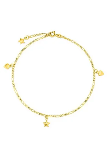 Firetti Fußkette mit Anhänger Schmuck Geschenk Gold 585, Figarokette, Sterne & Herz "LIEBE