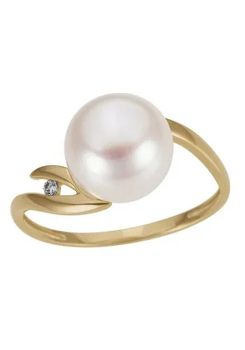 Firetti Perlenring Schmuck Geschenk Gold 333 Fingerring Damenring Perle, mit Süßwasserzuchtperle - mit Brillant