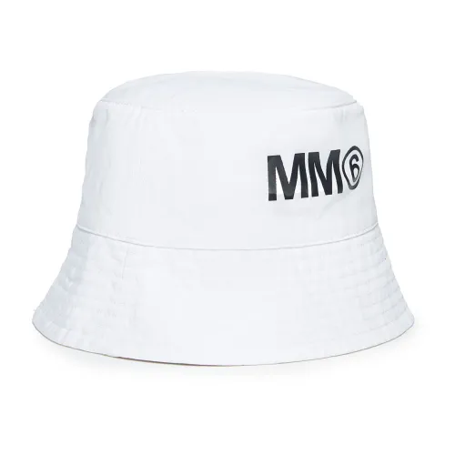 Fischerhut mit kontrastierendem Logo,Weißer Bucket Hat mit Logo-Druck MM6 Maison Margiela