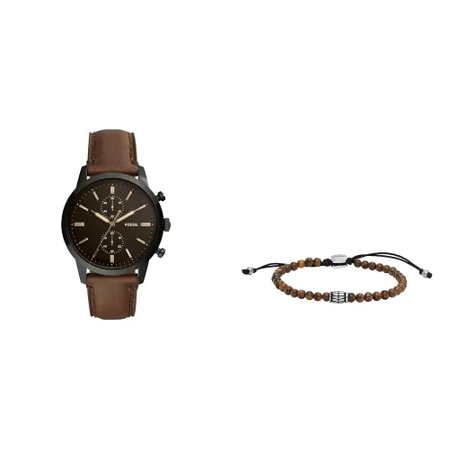 Fossil Men's Brown Leather Watch and Silver Tone Stainless