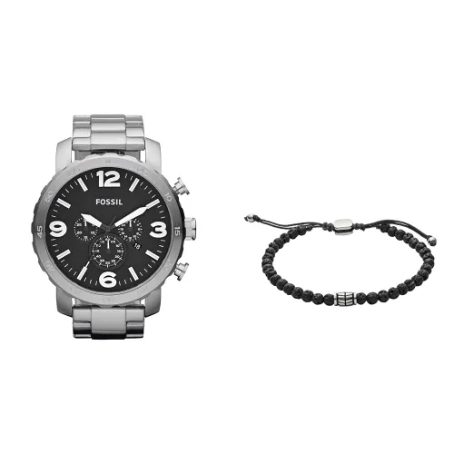Fossil Men's Silver-Tone Stainless Steel Watch and Black