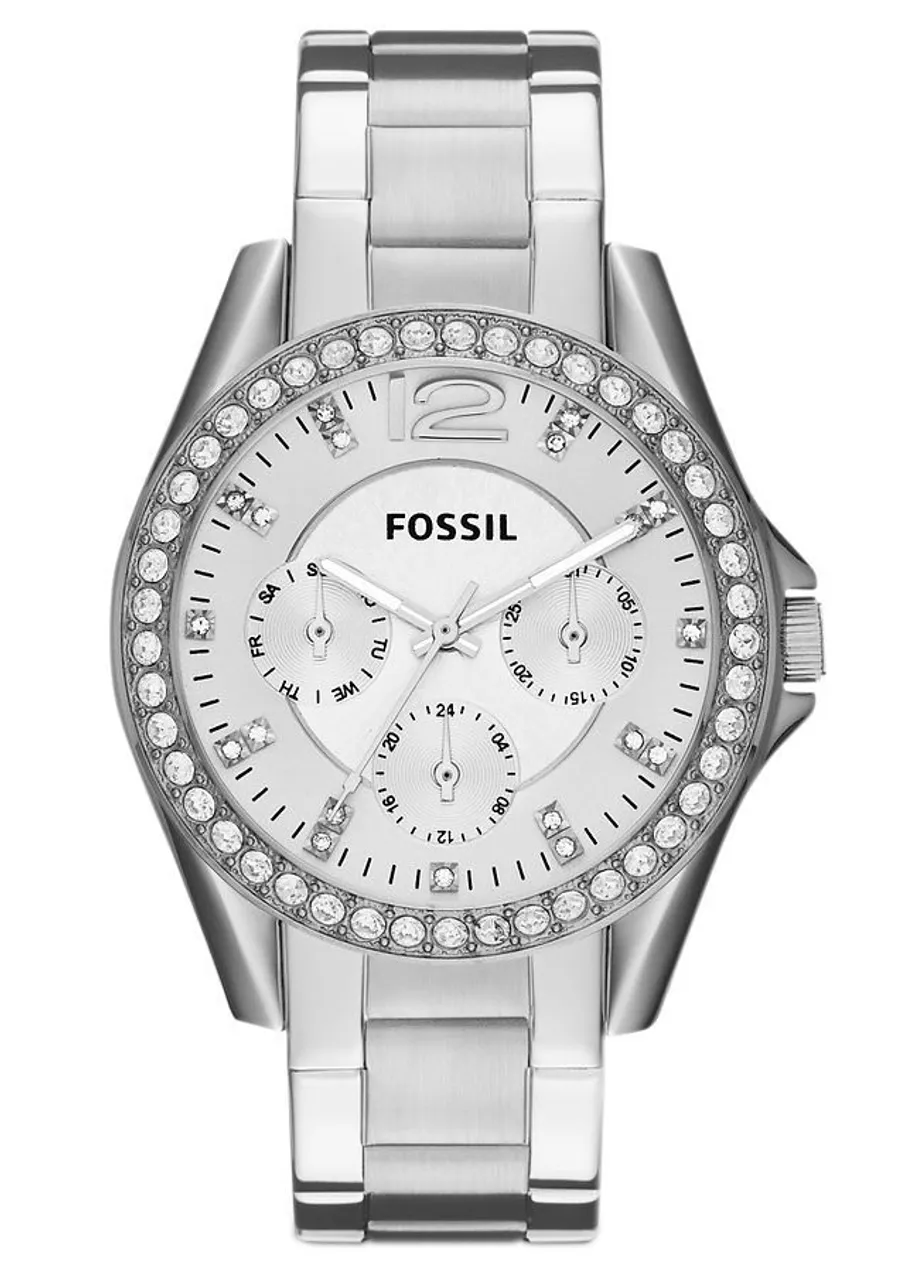 Fossil Multifunktionsuhr RILEY, ES3202, Quarzuhr, Armbanduhr, Damenuhr, Datum, 12/24-Stunden-Anzeige