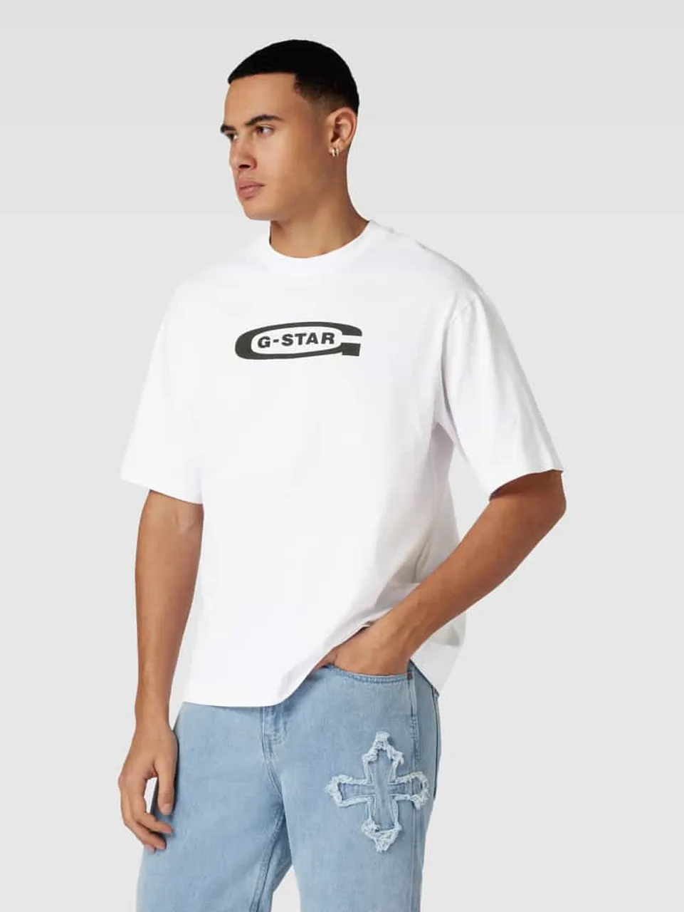 G-Star Raw T-Shirt mit Logo-Print Modell 'Old school' in Weiss