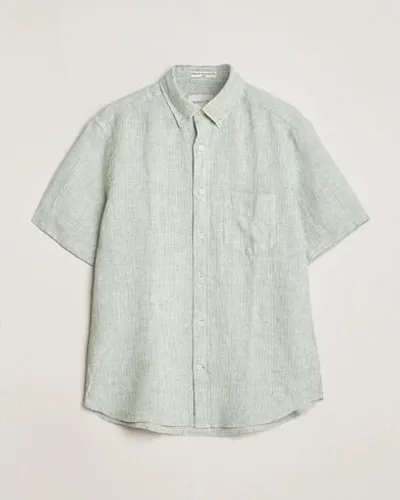 GANT Regular Fit Striped Linen Short Sleeve Shirt Green/White