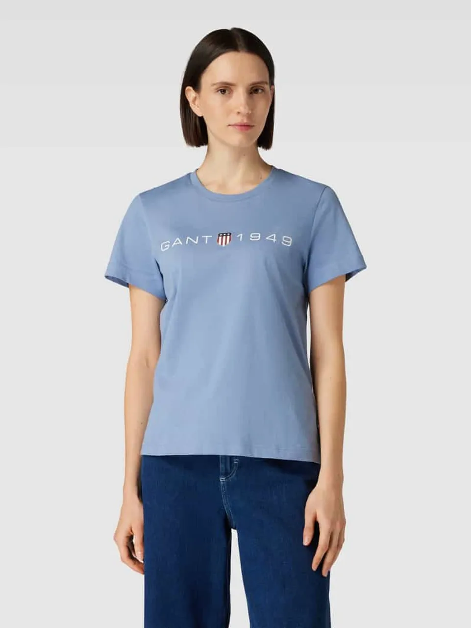 Gant T-Shirt mit Label-Print in Rauchblau
