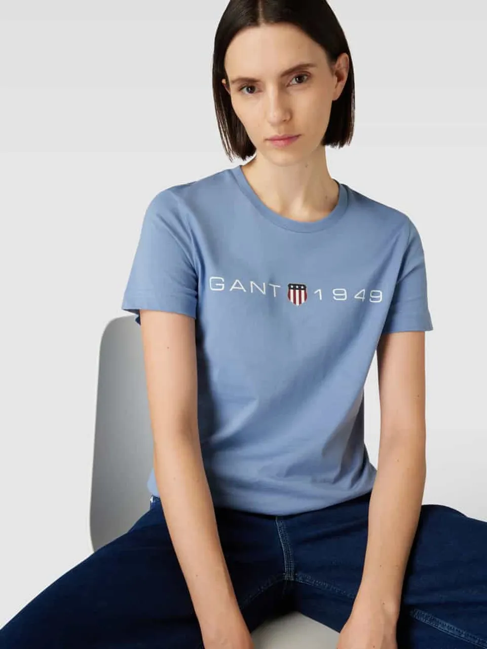 Gant T-Shirt mit Label-Print in Rauchblau