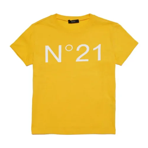 Gelbes Baumwoll-T-Shirt mit Logo-Print,Logo Jersey T-Shirt N21