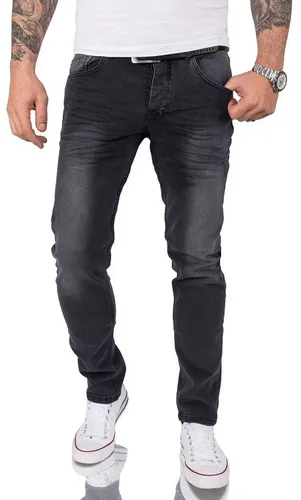 Gelverie Slim-fit-Jeans Herren Jeans Stonewashed Dunkelgrau G-105