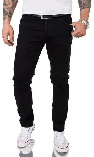Gelverie Slim-fit-Jeans Herren Jeans Stonewashed Schwarz G-103