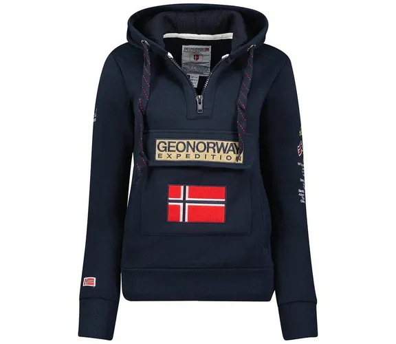 Geo Norway Kapuzenpullover Half Zip Hoodie bagymclass (1-tlg) mit Norwegen Fahne als Emblem