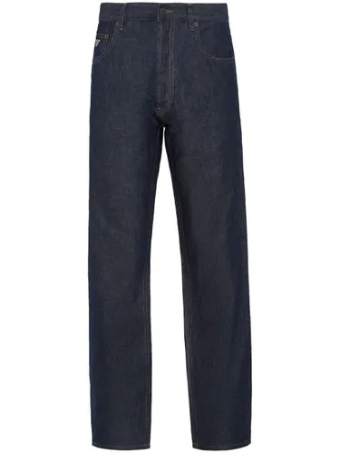 Gerade Chambray-Jeans mit hohem Bund