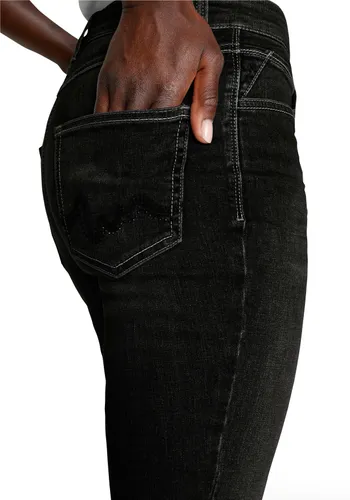Gerade Jeans MAC "Melanie Wave-Glam" Gr. 36, Länge 34, schwarz (black, black) Damen Jeans Röhrenjeans