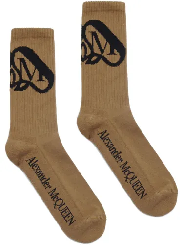 Gerippte Socken mit Intarsien-Logo