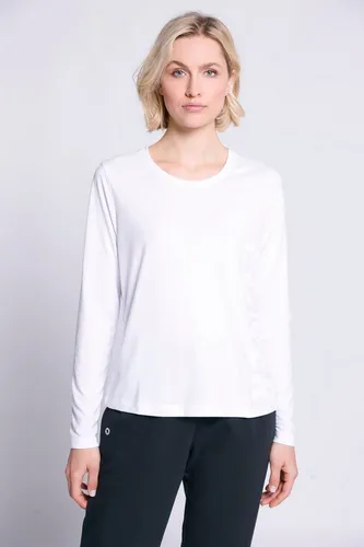 Gina Laura Rundhalsshirt T-Shirt Wording-Streifen Rundhals Langarm