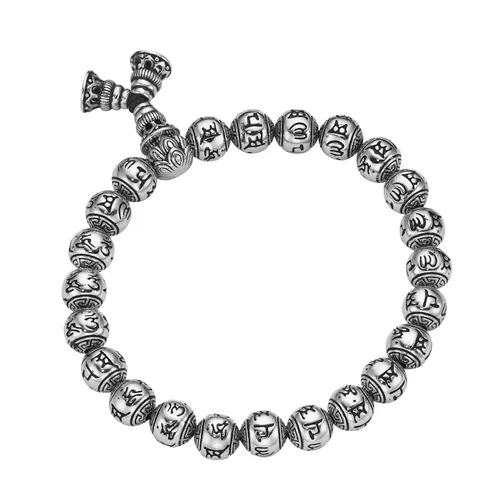 Giorgio Martello Milano - Armband Kugeln mit tibetischen Glücks-Symbolen, Silber 925 Herrenschmuck Silber Herren