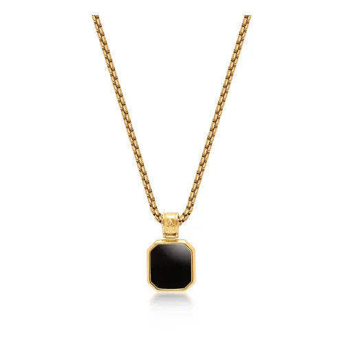 Gold Necklace with Square Onyx Pendant Nialaya