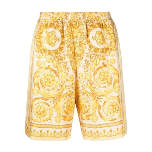 Goldene Barocco Print Seiden Shorts Versace