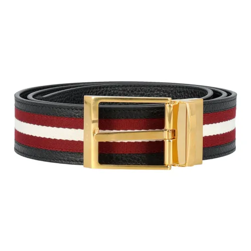 Grained leather and fabric belt Bally