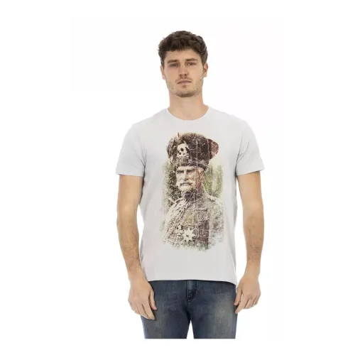 Graues Baumwoll-T-Shirt mit Frontdruck Trussardi