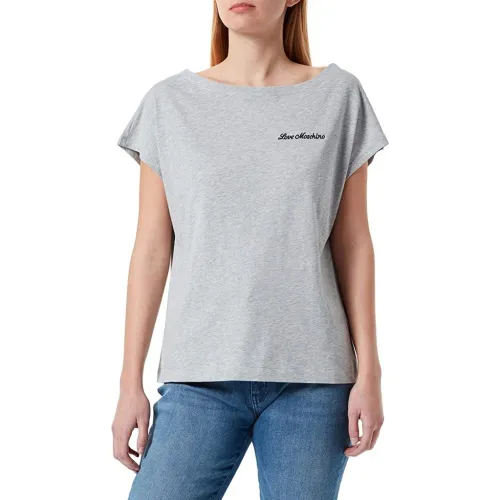Graues Baumwoll-T-Shirt mit Herzlogo Love Moschino
