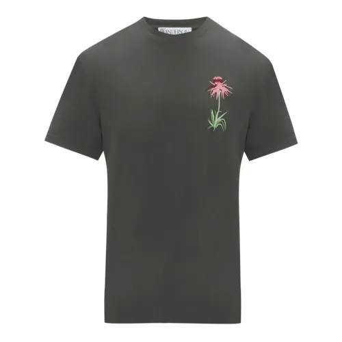 Graues Baumwoll-T-Shirt mit regulärer Passform und Pol Anglada Grafik JW Anderson