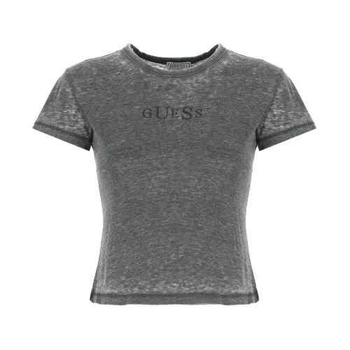 Graues Baumwollmisch-T-Shirt für Frauen Guess