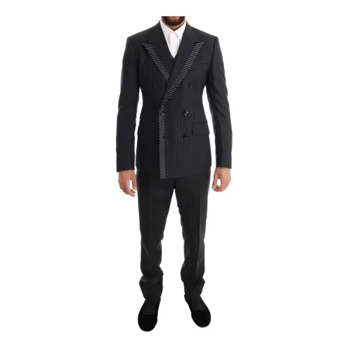 Gray Double Breasted 3 Piece Suit Dolce & Gabbana