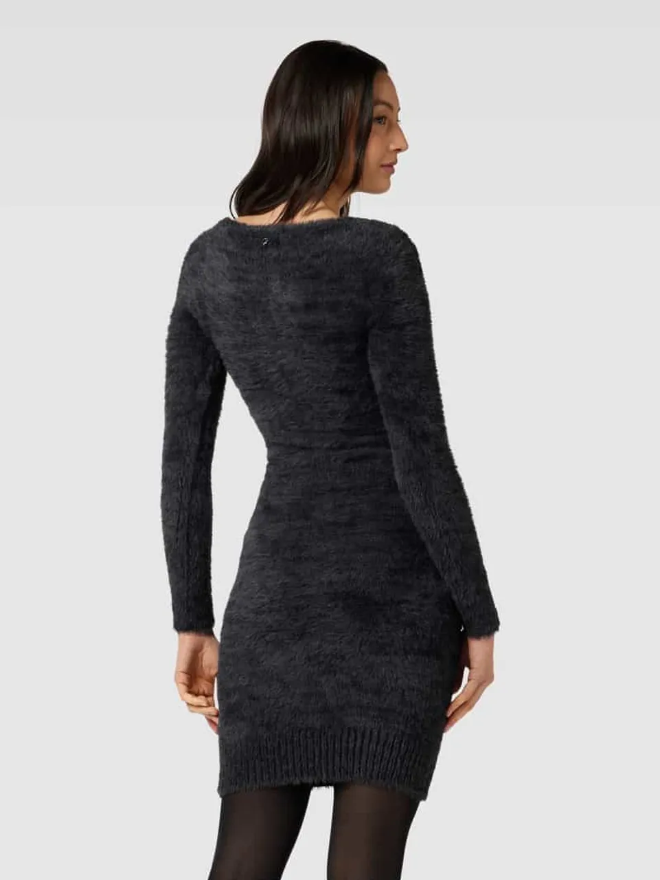 Guess Knielanges Kleid mit Kunstfellbesatz Modell 'ADELE' in Black